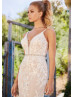 Beaded Ivory Lace Tulle Wedding Dress With Champagne Lining